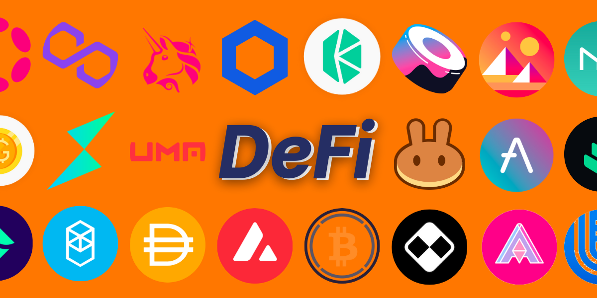 a collection of DeFi logos
