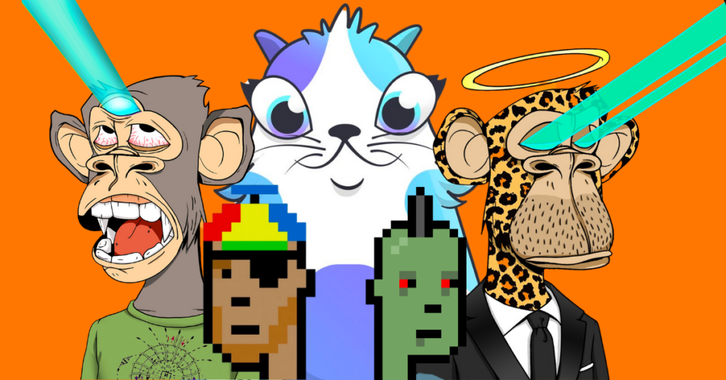 NFTs from Bored Ape Yacht Club Collection, Crypto Punks Collection and Cryptokitties